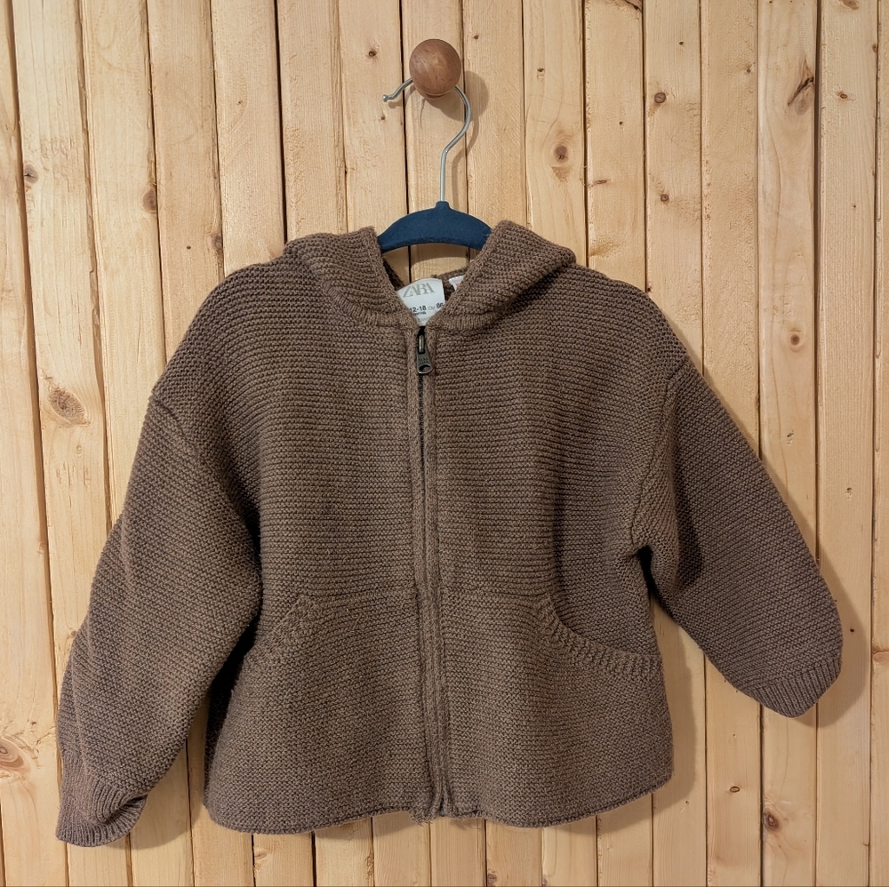 Zara Brown Knit Hoodie with Zip